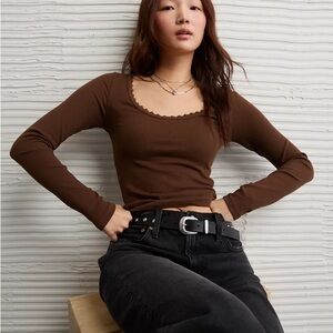 American Eagle Brown Long Sleeve Women's Top